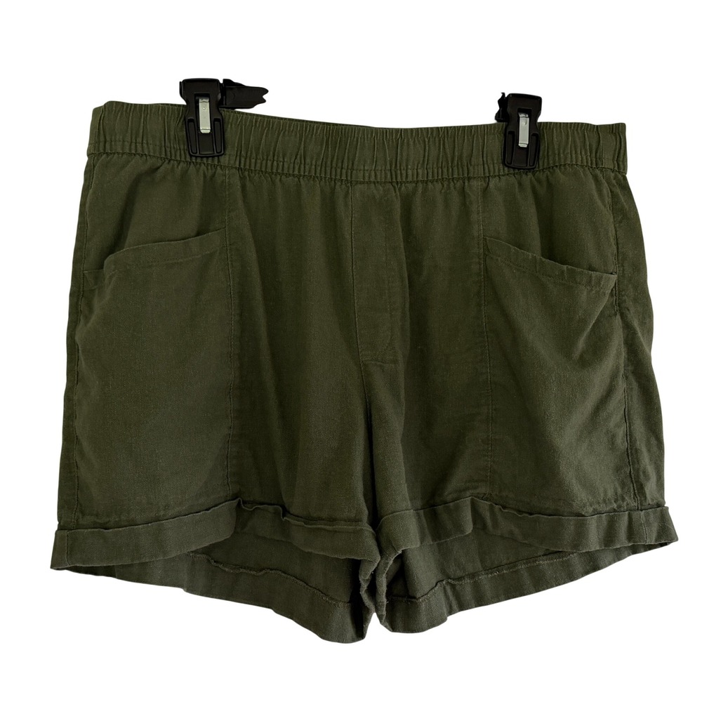 Old Navy Womens Olive Green Linen Blend Elastic Waist Cuffed Utility Shorts L